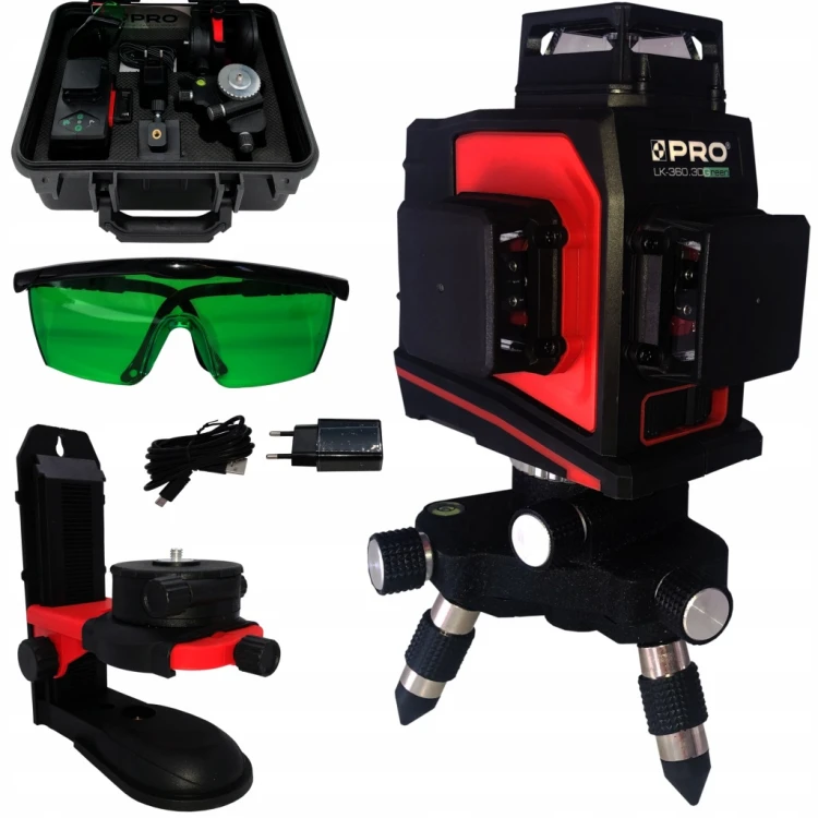 Laser krzyżowy płaszczyznowy zielony PRO LK-360.3DG - ZIELONA WIĄZKA GREEN