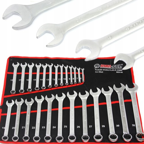 KLUCZE PŁASKO - OCZKOWE - 25 sztuk - 6 - 32 mm - Mar-Pol M58149