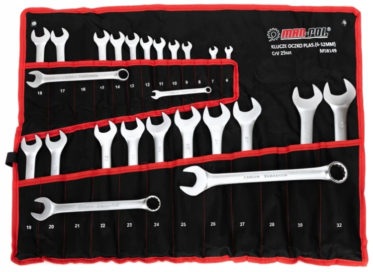 KLUCZE PŁASKO - OCZKOWE - 25 sztuk - 6 - 32 mm - Mar-Pol M58149