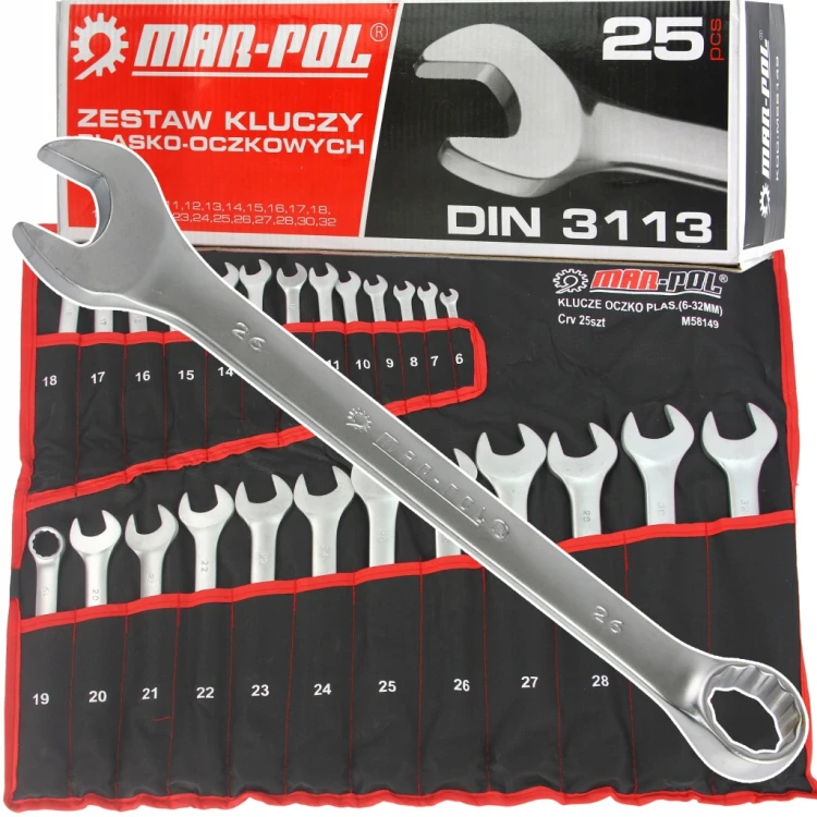KLUCZE PŁASKO - OCZKOWE - 25 sztuk - 6 - 32 mm - Mar-Pol M58149