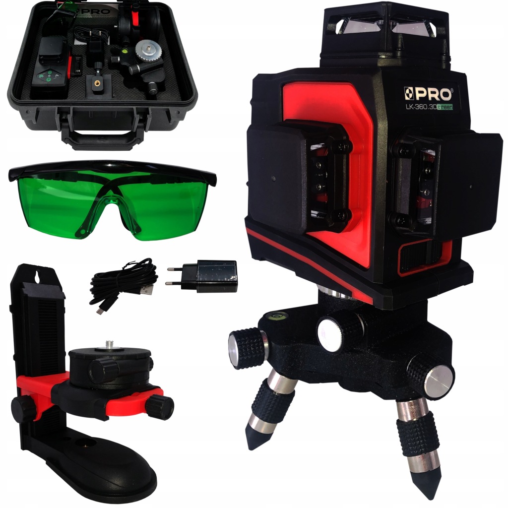 Laser krzyżowy płaszczyznowy zielony PRO LK-360.3DG - ZIELONA WIĄZKA GREEN