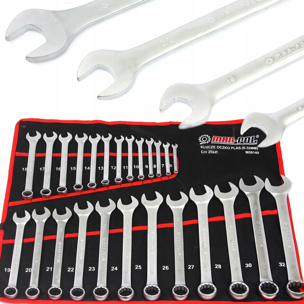 KLUCZE PŁASKO - OCZKOWE - 25 sztuk - 6 - 32 mm - Mar-Pol M58149